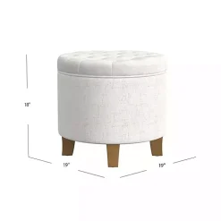Cream Woven Upholstered Tufted Storage Ottoman