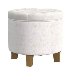 Cream Woven Upholstered Tufted Storage Ottoman