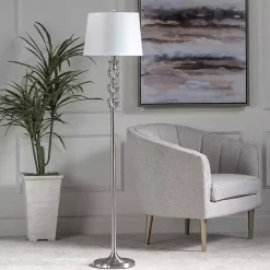 Crystal and Silver Metal Floor Lamp