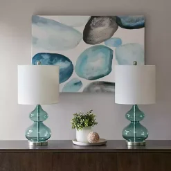 Curved Blue Glass Table Lamps, Set of 2