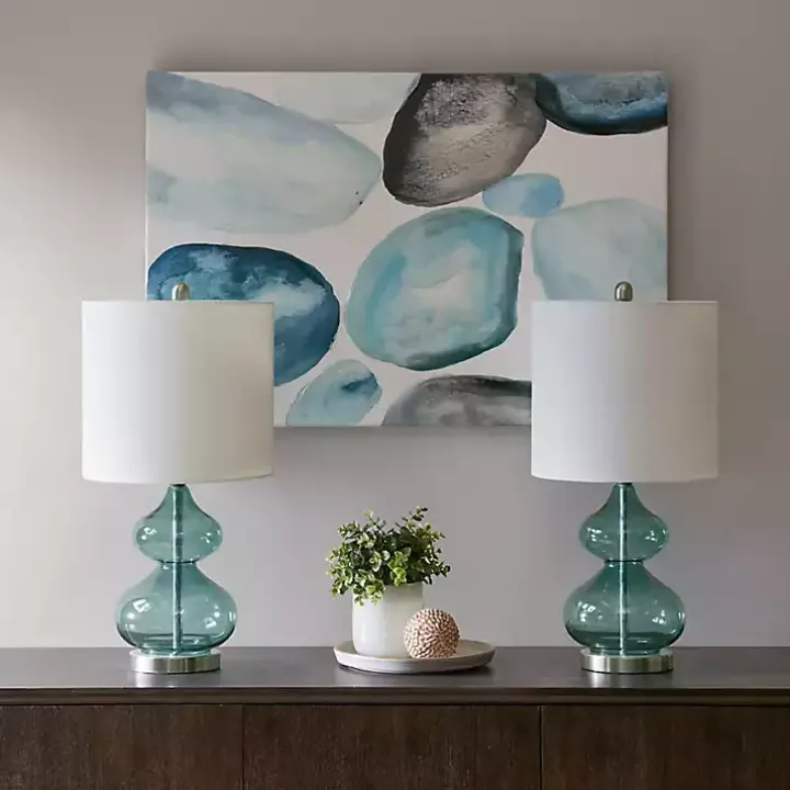 Curved Blue Glass Table Lamps, Set of 2