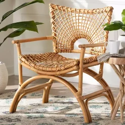 Curved Natural Rattan Woven Accent Chair
