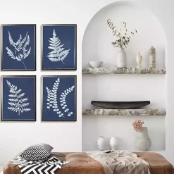 Cyanotype Ferns Framed Art Prints, Set of 4