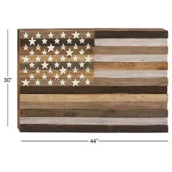 Dark Brown American Flag Wooden Wall Sculpture