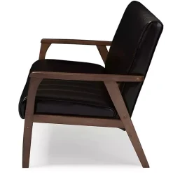 Dark Brown Faux Leather Channel Sofa, 63 in.