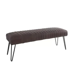 Dark Brown Leather Tufted Panel Bench