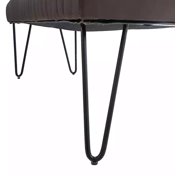 Dark Brown Leather Tufted Panel Bench