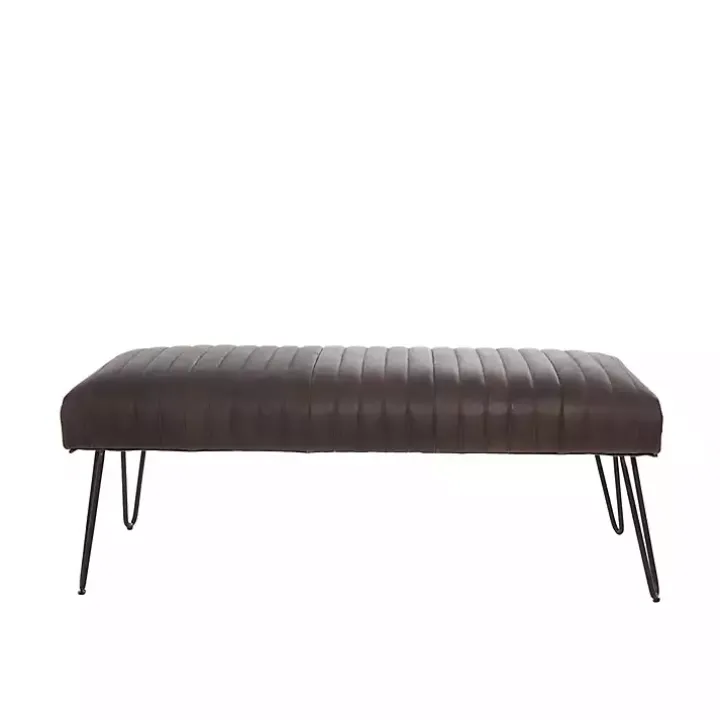 Dark Brown Leather Tufted Panel Bench