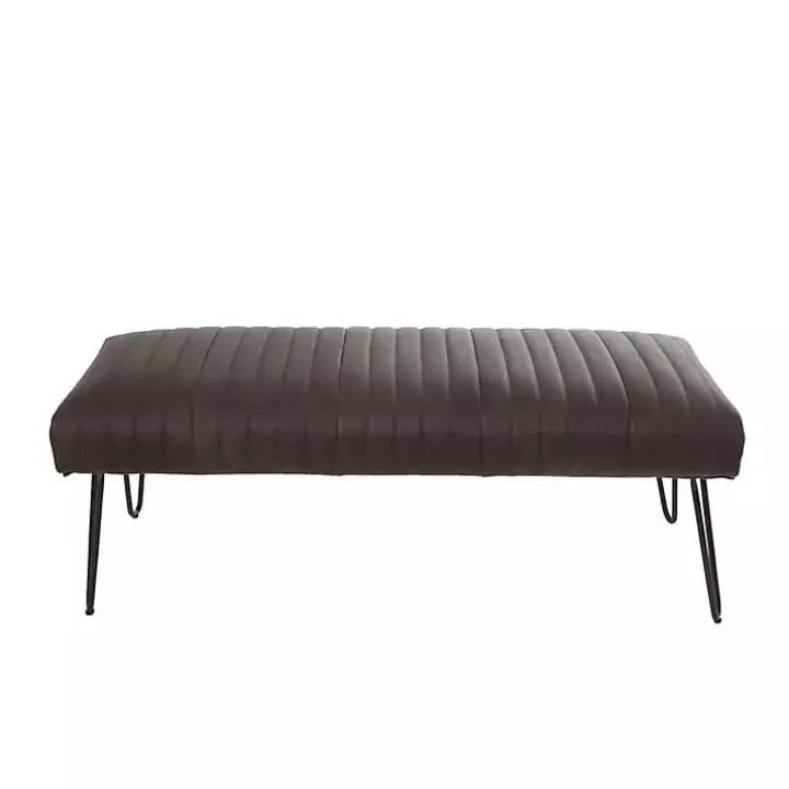 Dark Brown Leather Tufted Panel Bench
