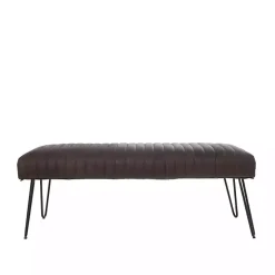 Dark Brown Leather Tufted Panel Bench