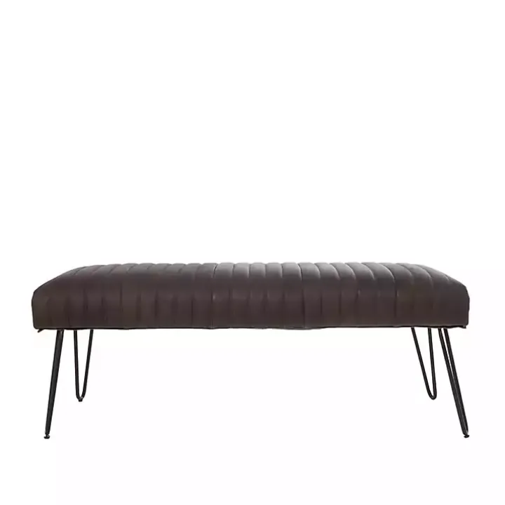Dark Brown Leather Tufted Panel Bench