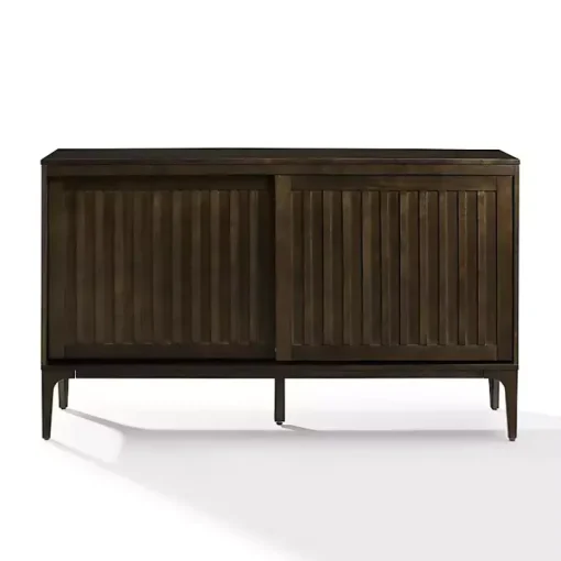 Dark Brown Slatted Sliding Door Sideboard