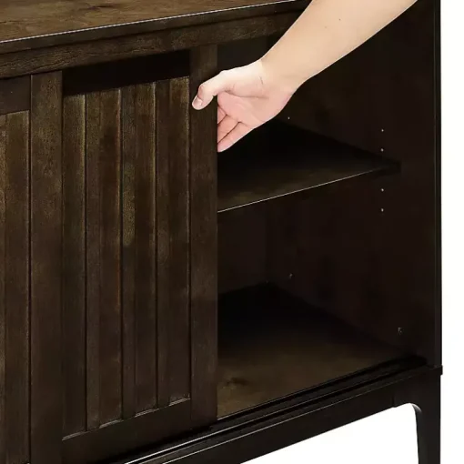 Dark Brown Slatted Sliding Door Sideboard