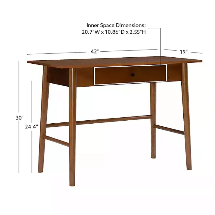 Dark Brown Wood 1-Drawer Midcentury Modern Desk