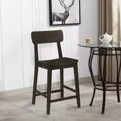 Dark Brown Wood Open Back Counter Stool