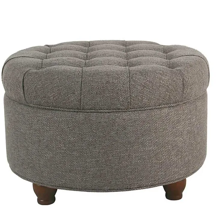 Dark Gray Tufted Round Storage Ottoman