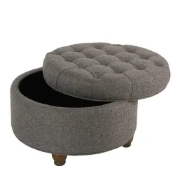 Dark Gray Tufted Round Storage Ottoman