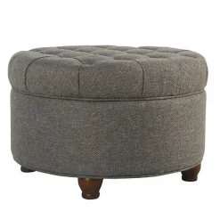 Dark Gray Tufted Round Storage Ottoman