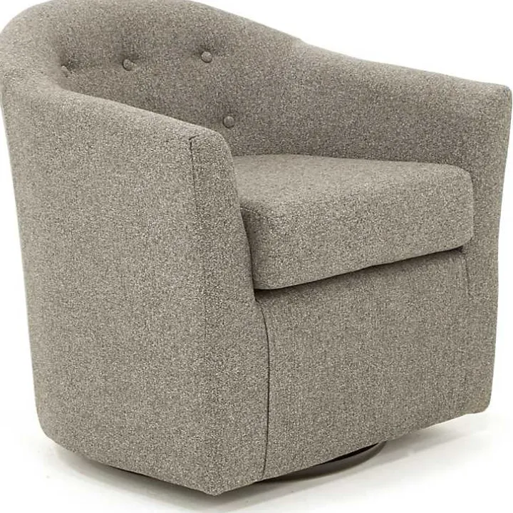 Dark Gray Tufted Swivel Barrel Accent Chair