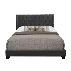 Dark Gray Upholstered Button Tufted Wing Queen Bed