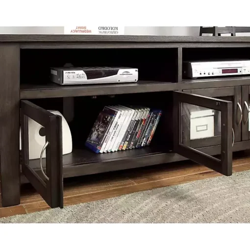 Dark Gray Wood 4-Door Media Cabinet