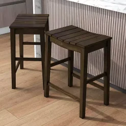 Dark Oak Wood Whitcombe Counter Stools, Set of 2