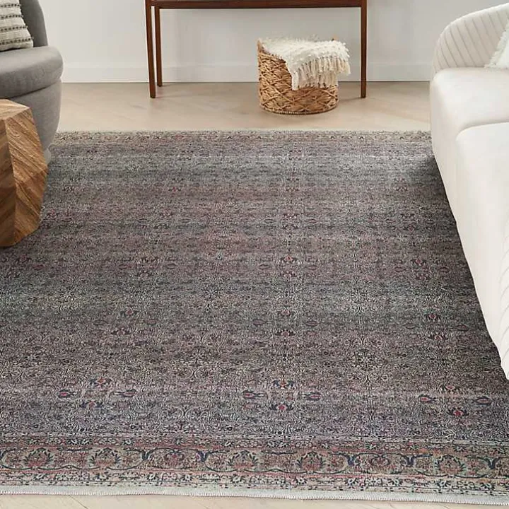 Dark Vintage Floral Washable Area Rug, 5x7
