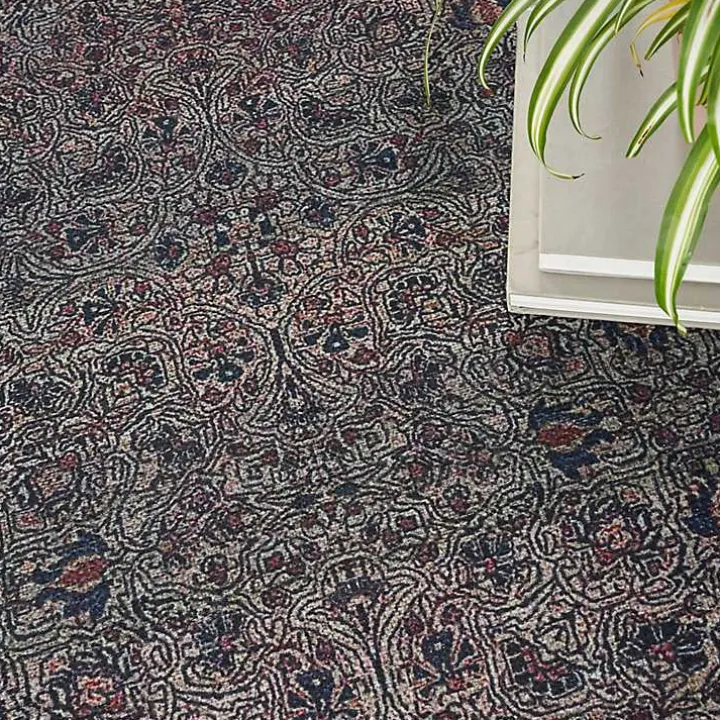 Dark Vintage Floral Washable Area Rug, 5x7