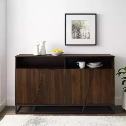 Dark Walnut Angled Door Wooden Sideboard Cabinet