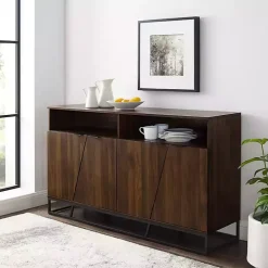 Dark Walnut Angled Door Wooden Sideboard Cabinet