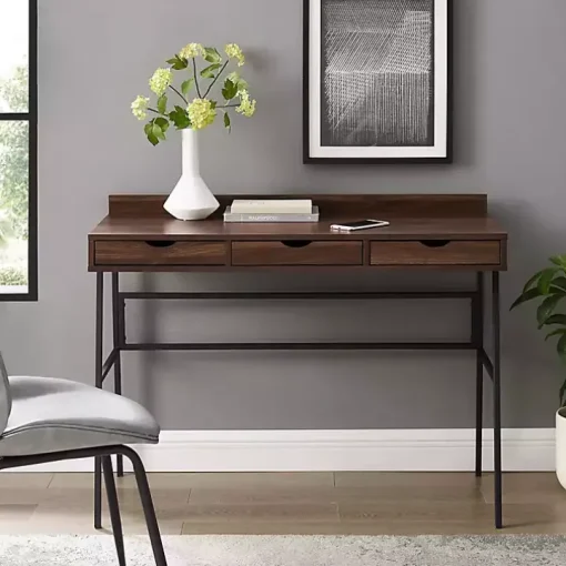 Dark Walnut Angled 3-Drawer Desk