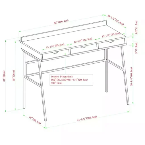 Dark Walnut Angled 3-Drawer Desk