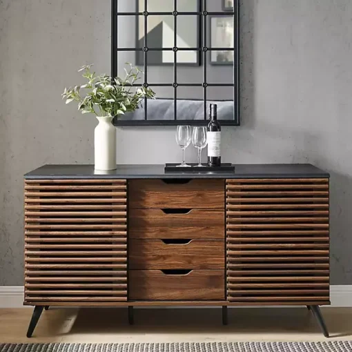 Dark Walnut Slatted 4-Drawer Cabinet