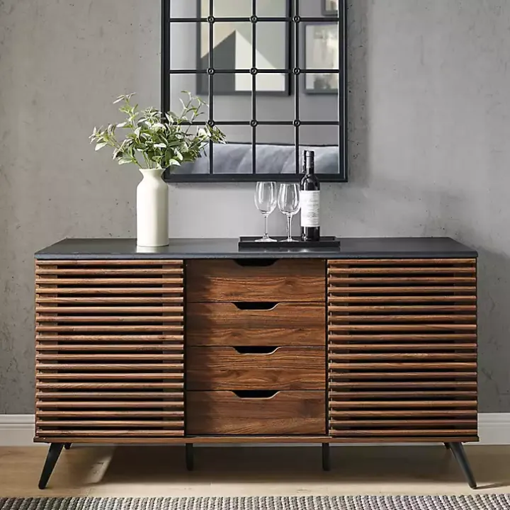 Dark Walnut Slatted 4-Drawer Cabinet