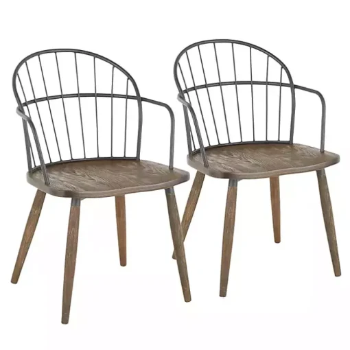 Dark Walnut Wood Spindle Dining Chairs, Set of 2