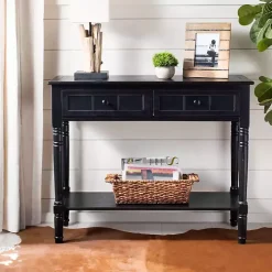 Distressed Black Wood 2-Drawer Console Table