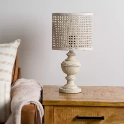 Distressed Cream Cane Shade Table Lamp
