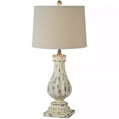 Distressed Cream Resin Table Lamps, Set of 2