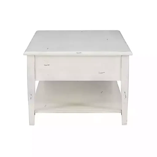Distressed Cream Wood 3-Drawer Coffee Table