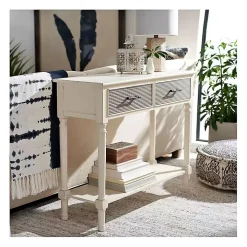 Distressed Natural Ronan 2-Drawer Console Table