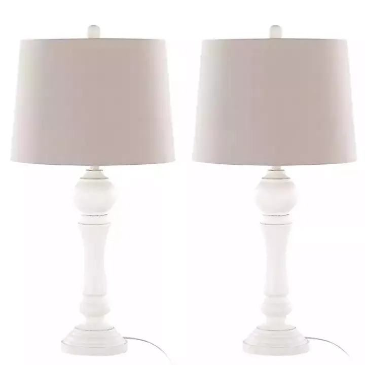 Distressed Off-White Wilton Table Lamps, Set of 2