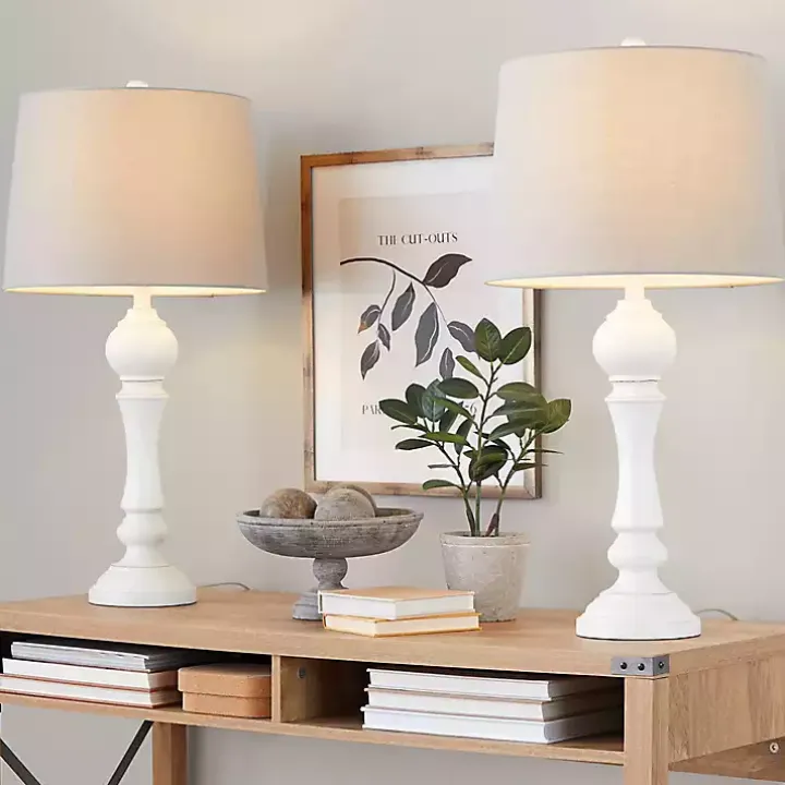 Distressed Off-White Wilton Table Lamps, Set of 2