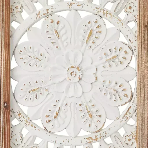 Distressed White Floral Wall Plaques, Set of 3