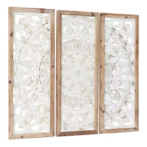 Distressed White Floral Wall Plaques, Set of 3