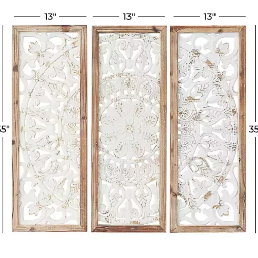 Distressed White Floral Wall Plaques, Set of 3