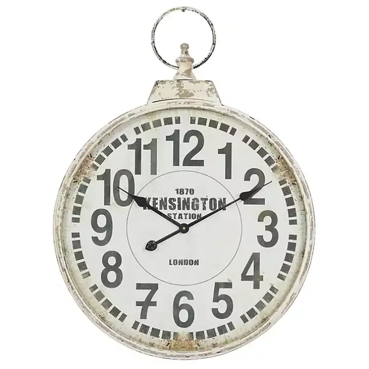 Distressed White Pocket Wall Clock