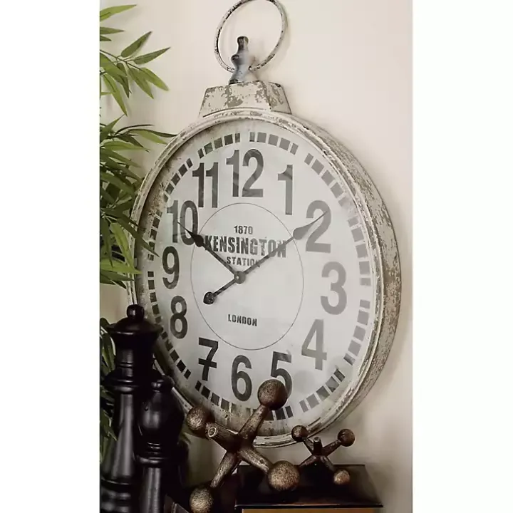 Distressed White Pocket Wall Clock