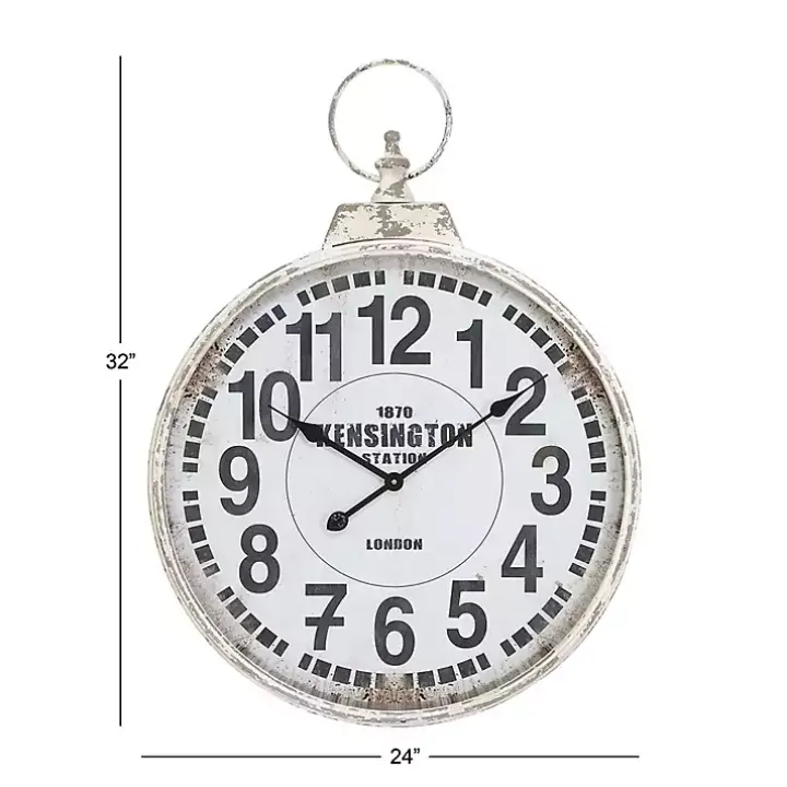Distressed White Pocket Wall Clock