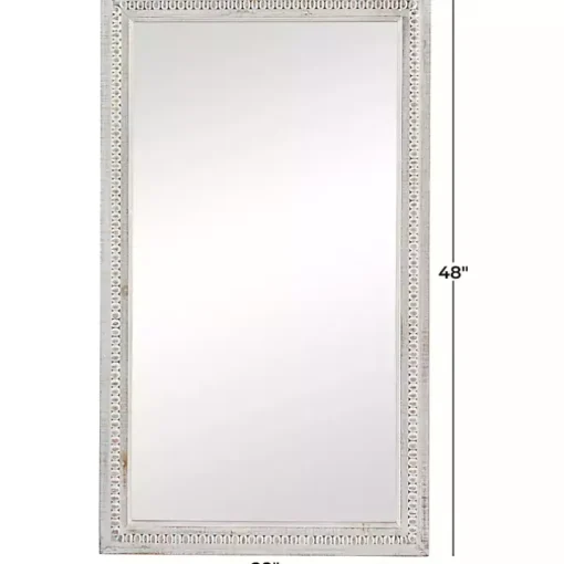 Distressed White Wood Carved Frame Wall Mirror