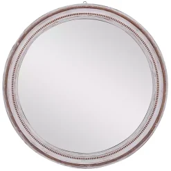 Distressed White Wood Round Frame Wall Mirror